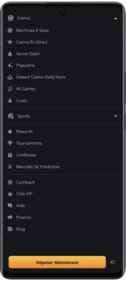 Interface du jeu Instant Casino